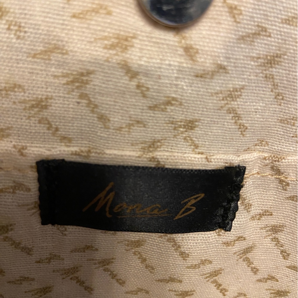 Mona B Tote Bag 3 Stars Canvas Handbag Purse Upcycled Tan W/Leather Handles - Picture 3 of 6